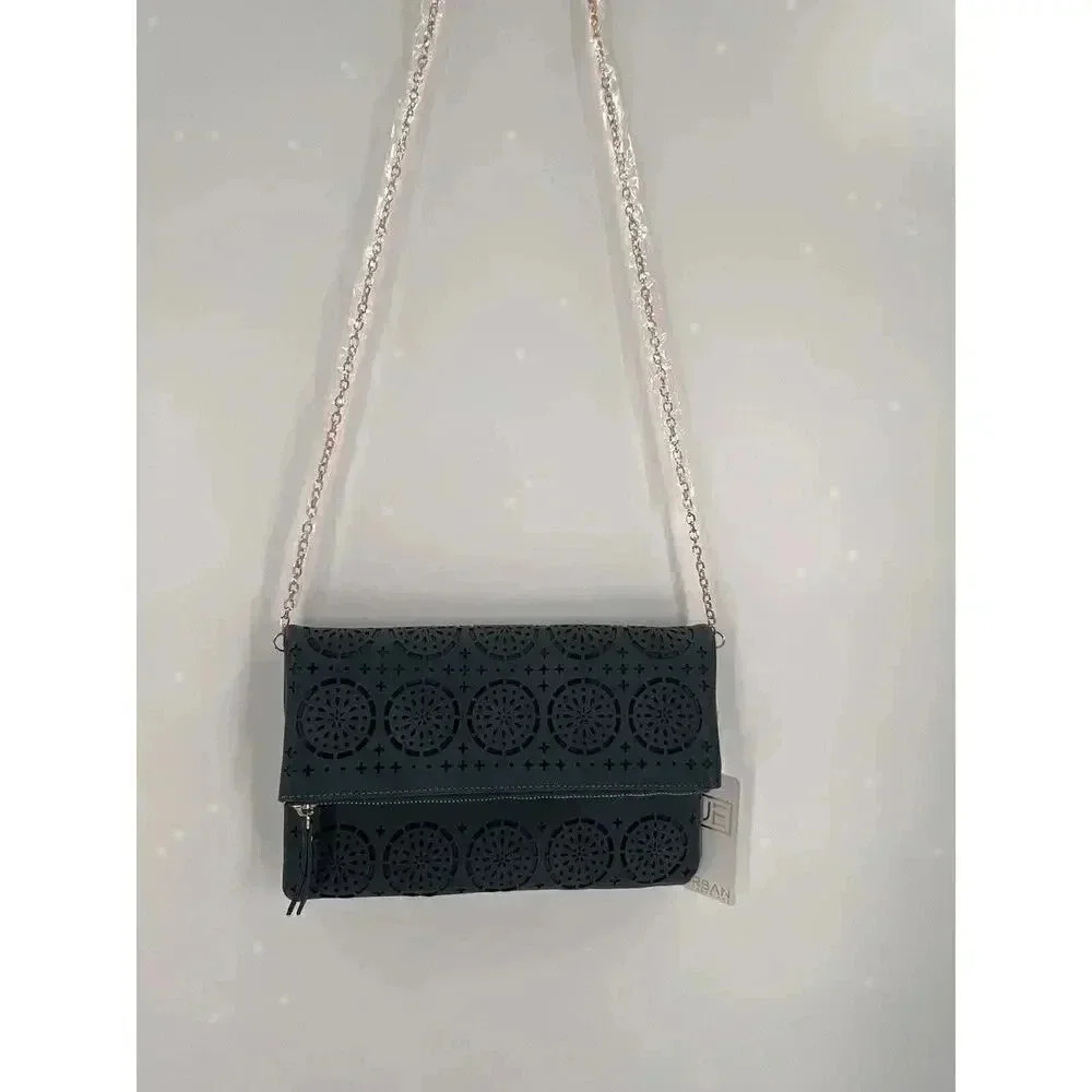 New Tags Urban Expressions Crossbody Shoulder Bag Vegan Leather Blue Gold Chain